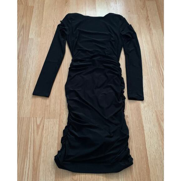 Lulus Black Ruched Open Back Long Sleeve Mini Dress Size XS NWT - Picture 2 of 16